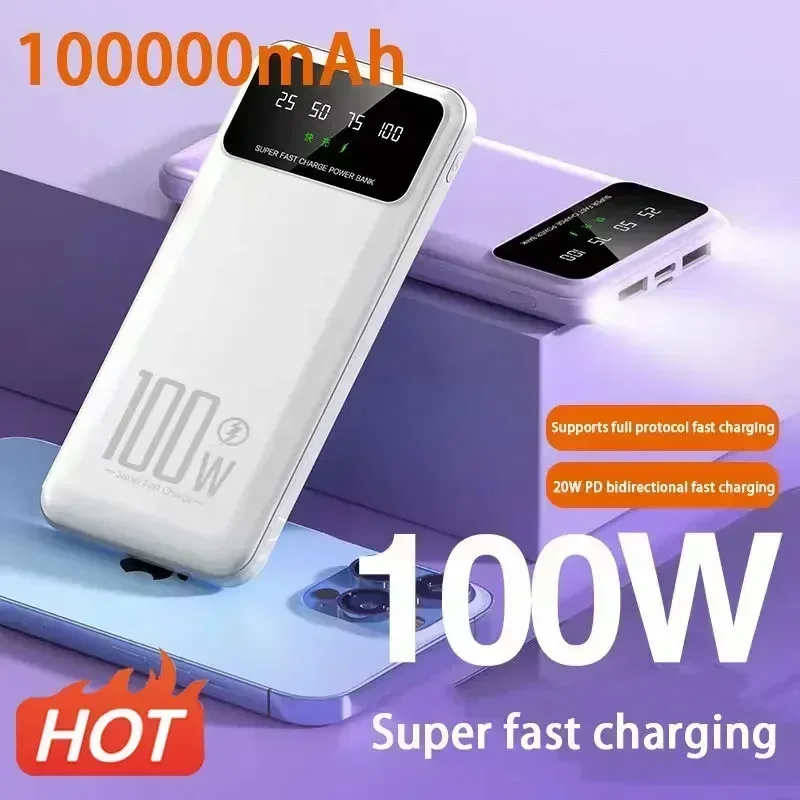 

100000mAh 100W Super Fast Charging Power Bank Portable Charger Battery Pack Powerbank for iPhone Huawei Samsung New