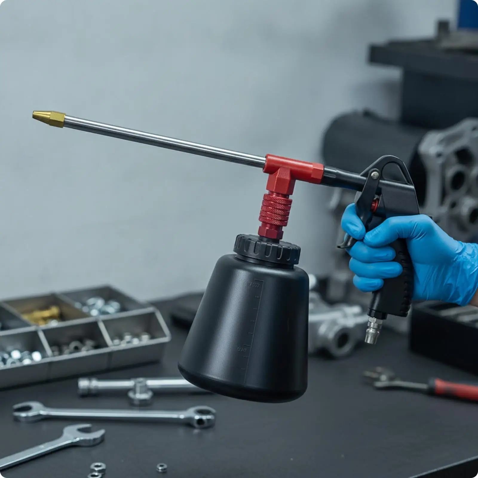 Professional Pneumatic Cleaning Device with Pipe Sprayer Nozzle Bottle Feed for Continuous Rinse and Wash