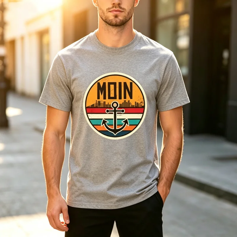 Moin Anchor Graphic Tee Retro Nautical Sailing Print Men Women Cotton Short Sleeve Trendy Streetwear Gift For Ocean