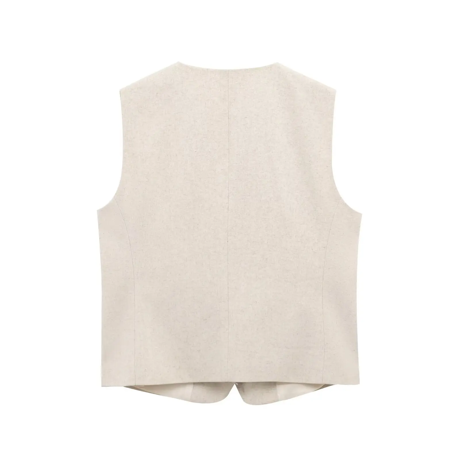 Fashionable Simple Versatile Mixed Linen  Vest Women's Commute Style  Color Single Button Closure Regular Length