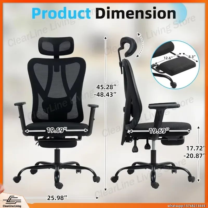 Ergonomic Office Chair for Big and Tall People High Back Mesh Desk Chair with Adjustable Headrest Lumbar Support Seat Height
