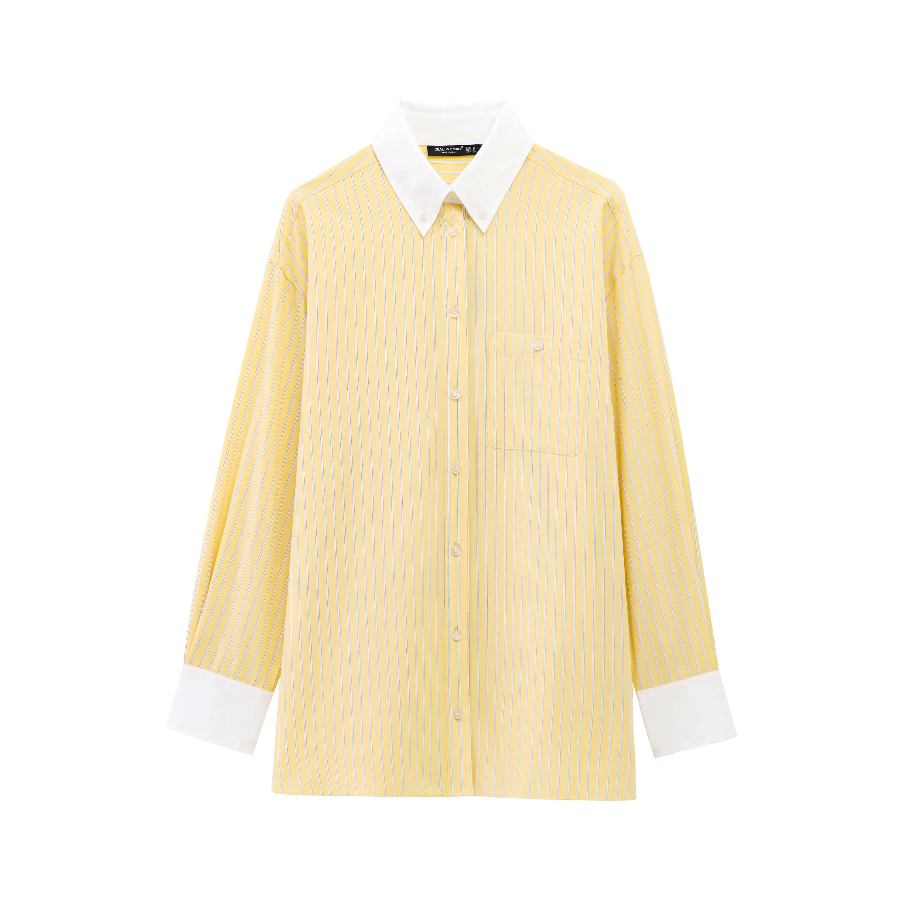 

ZBZA Spring New Women's Loose Long Sve Striped Cotton Silk irt Casual Sle Straight Tube Polyester Fiber Button Closure