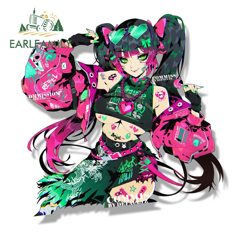 EARLFAMILY Gothic Punk Mikaru Fanart Car Sticker Chibi Big Head Waifu Decal Cartoon Peek Girl Graffiti Slap Stickers Car Goods view 4