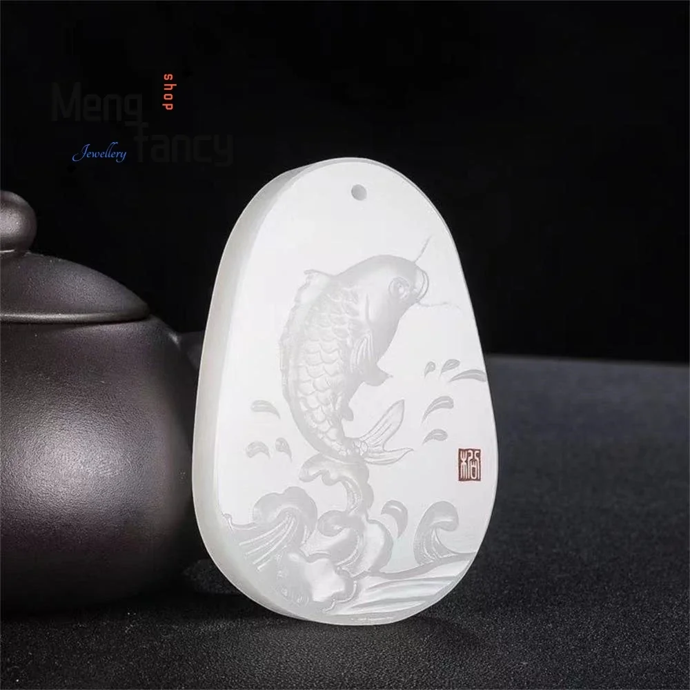 

Natural Hetian White Jade Fish Leap Dragon Gate Pendant Exquisite Elegant Simple High-grade Fashion Jewelry Luxury Holiday Gifts