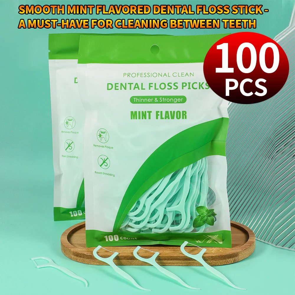 

100 шт. одноразовых мятных зубных нитей-флоссов | Легкое глубокое очищение между зубами