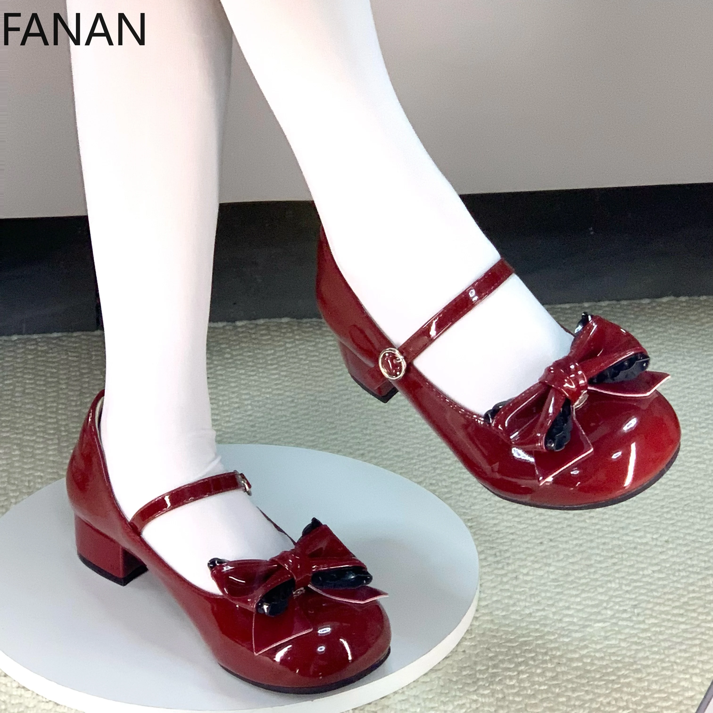 

Kawaii Lolita Platform Women's Shoes Flat Cute Mary Jane Round Head Shoe for Women Red Casual Sweet High Heels Pumps