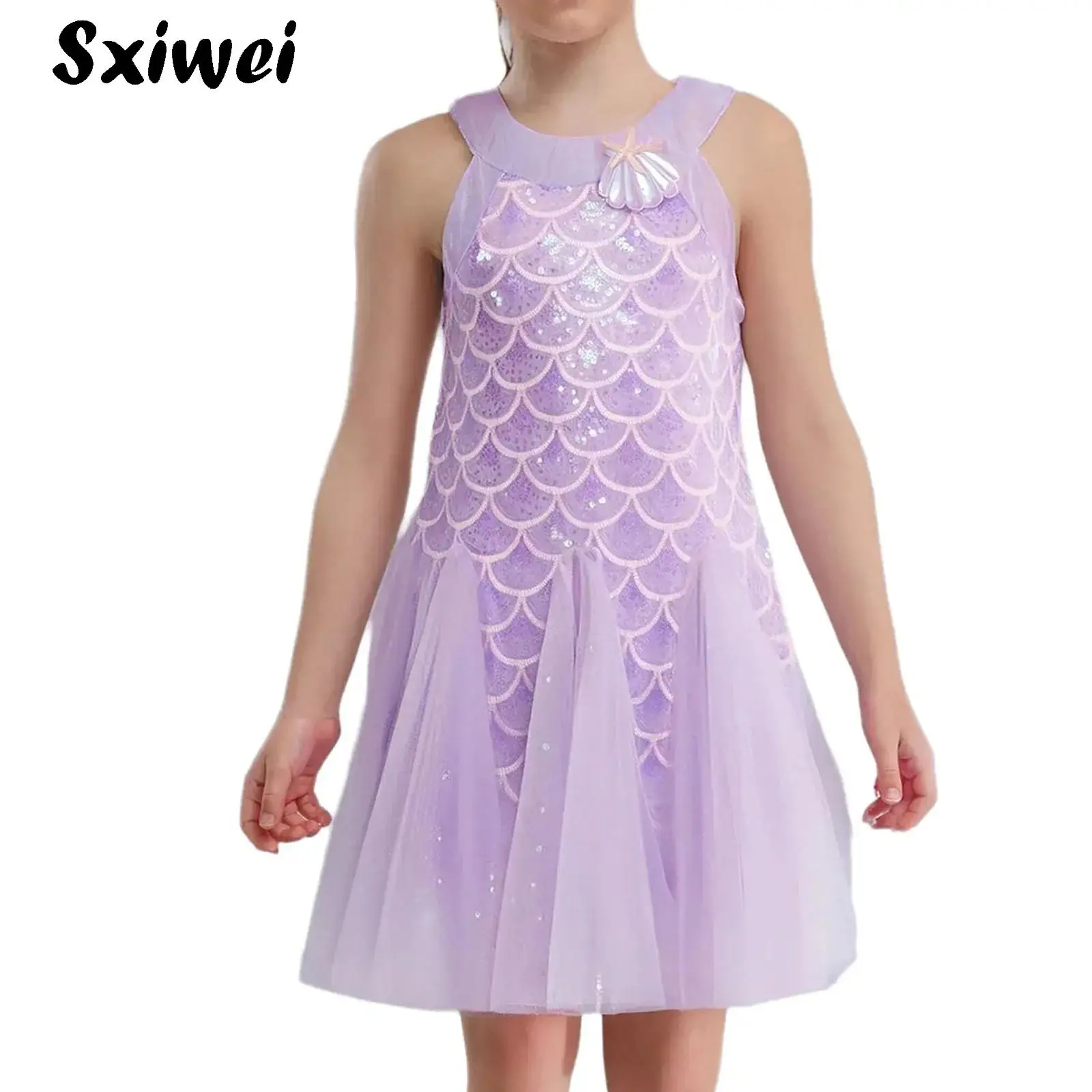

Kids Girls Shiny Sequin Mermaid Dress Halloween Carnival Party Fish Scale Printe Princess Dress Birthday Party Wedding Dress Up