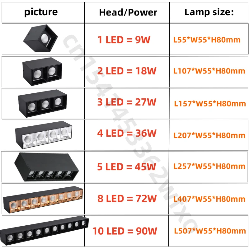 Kwadratowa lampa LED reflektory z możliwością przyciemniania 9 w18w27w36w45w72w9 0W lampiony oświetlenie linii COB salon kuchnia oświetlenie