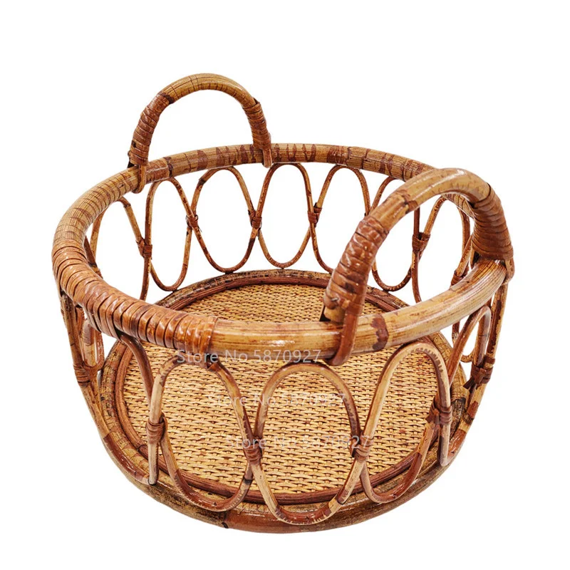 Newborn Photography Props Retro Rattan Basket Chair Infant Photo Recien Baby Girl Boy Posing Bed Background Baby Milestone Props