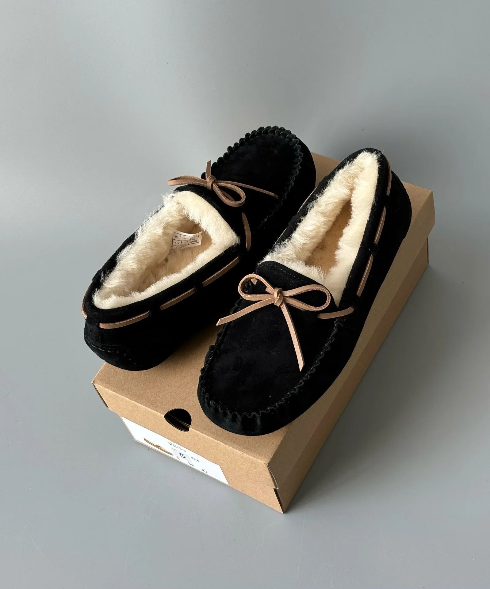 Dave&Di Australian Fur Integrated Suede Snow Shoes Women Bow Casual Commuting Slip-On Loafers Women Moccasin Shoes