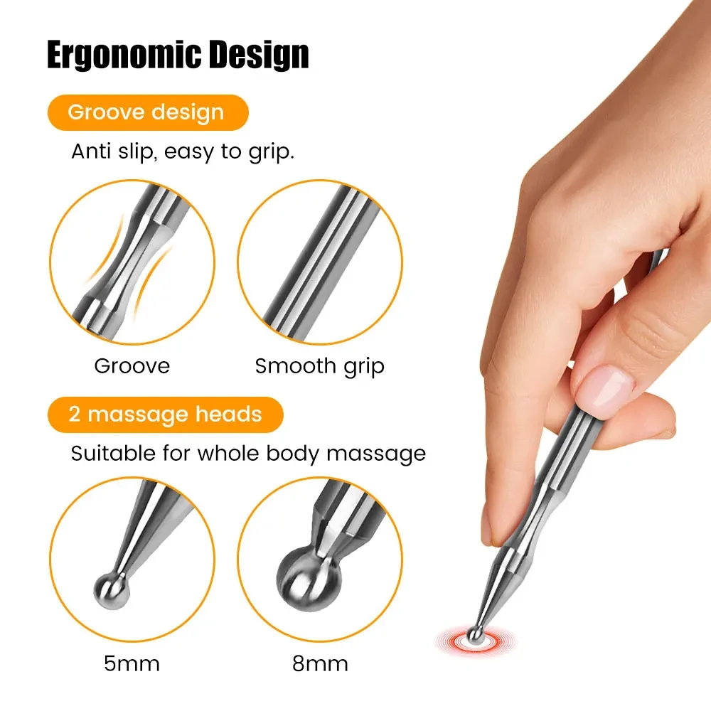 1 قطعة عصا تدليك برأسين الفولاذ المقاوم للصدأ الوخز بالإبر القلم مدلك عميق الوجه الاسترخاء الجسم جهاز تدليك قابلة لإعادة الاستخدام نقطة القلم