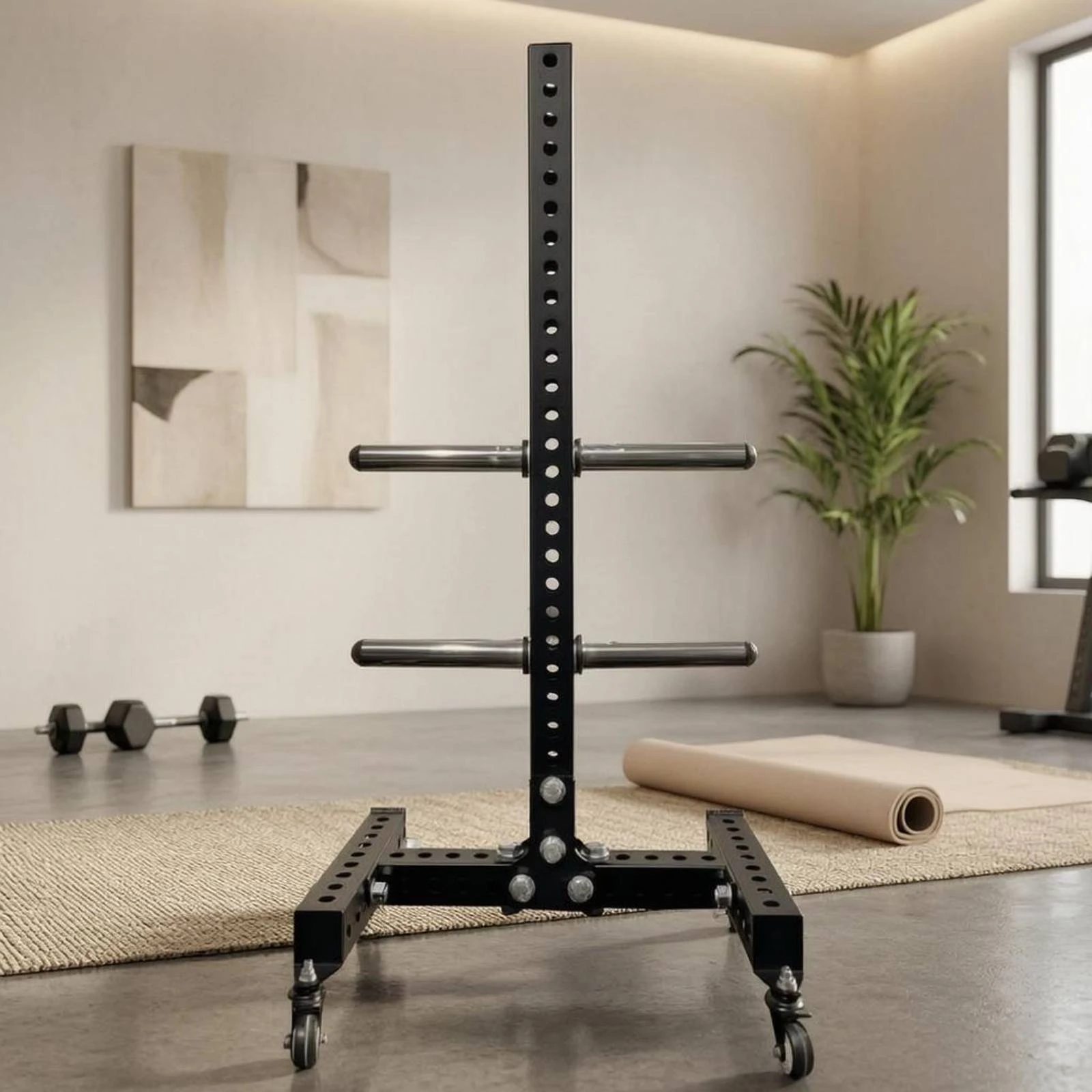 Plate Loading Stand Black Metal Freestanding Weight Rack Weight Plate Storage Rack Compact Portable Fitness Stand Bolted Joints