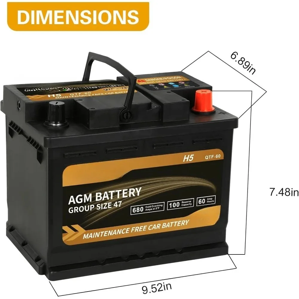 بطارية السيارات البلاتينية AGM BCI Group 47 H5 12V 60Ah 680CCA 100RC #2