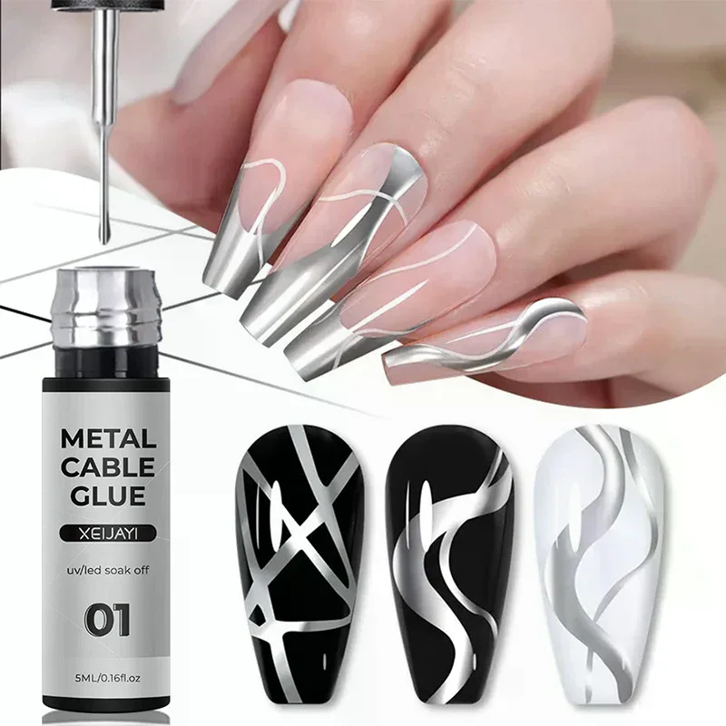 5ml Super Bright Silver Metallic Painting Liner Gel Nail Polish Drawing Stripe Graffiti Mirror Pull Line UV Gel Varnish