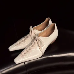MKKHOU Fashion Pumps New High Quality Genuine Leather Shoes Cross Lace High Heels Commuter Women's Heels Women's Shoes