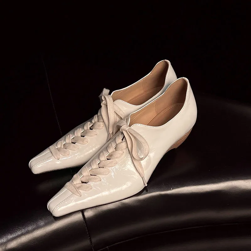 MKKHOU Fashion Pumps New High Quality Genuine Leather Shoes Cross Lace High Heels Commuter Women's Heels Women's Shoes