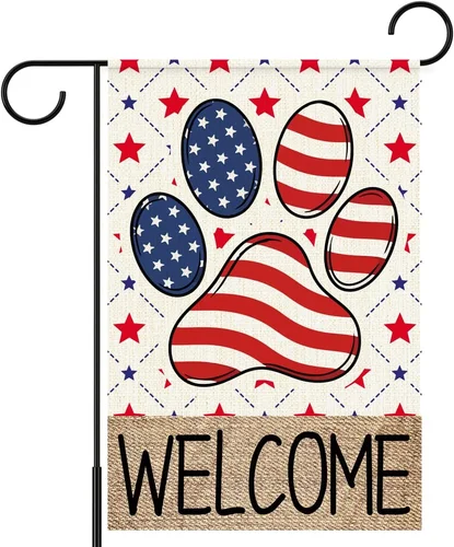 Independence Day Garden Flags for Outside,Dog Paw Welcome Garden Flag Yard Flags 711181799156 AAV hhz