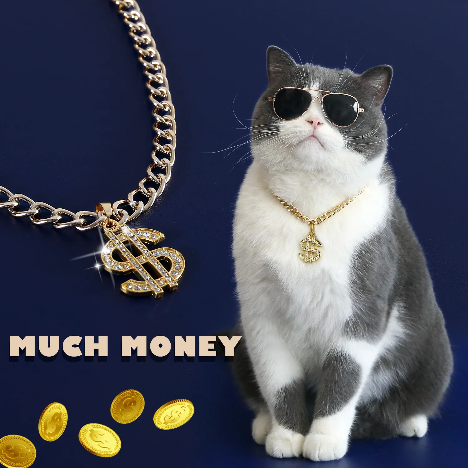 1 Stück Luxus-Haustierhalsband mit Dollarzeichen-Anhänger für Kleine und Mittlere Haustiere, Hip-Hop Haustierzubehör