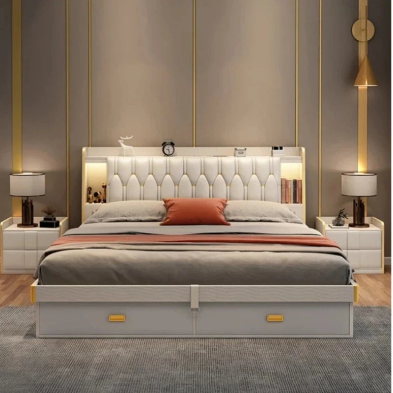 Elegant Modern Storage Double Bed Frame House Luxury Organizer Queen Size Bed luxury Adults Tatami Cama Bedroom Set Furniture