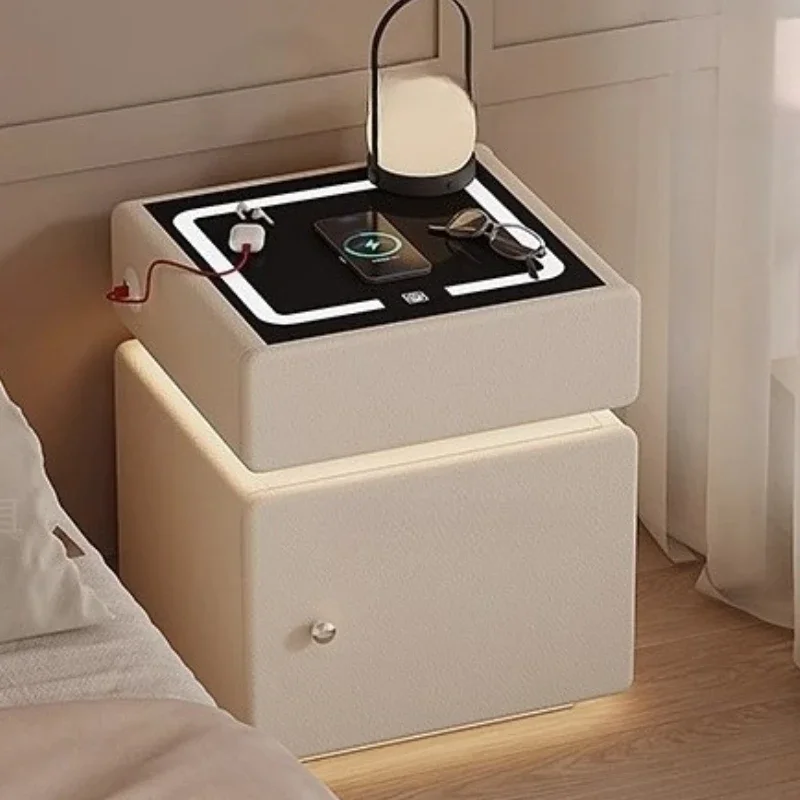 Knob Bedroom Nightstand Modern Light White Storage Nightstand Cabinet Smart Mesita De Noche Dormitorio Living Room Furniture view 2