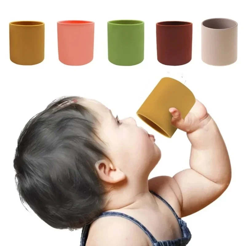 Kids Silicone Water Cups Baby Snack Cup Portable Outdoor Travel Children Cups Teacups Drinkware Food Grade Silicone BPA FREE