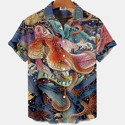 Hawaiian Summer Floral Koi Fish Shirt For Men's Casual Social 3D Short Sleeve Street Carp Luxury Outdoor Top Imported Clothing