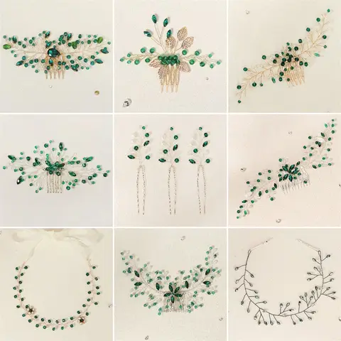 Miallo itnage 녹색 라인 석 웨딩 헤어 액세서리 크리스탈 신부 헤어 빗 클립 헤드 피스 쥬얼리 신부 머리 장식 선물