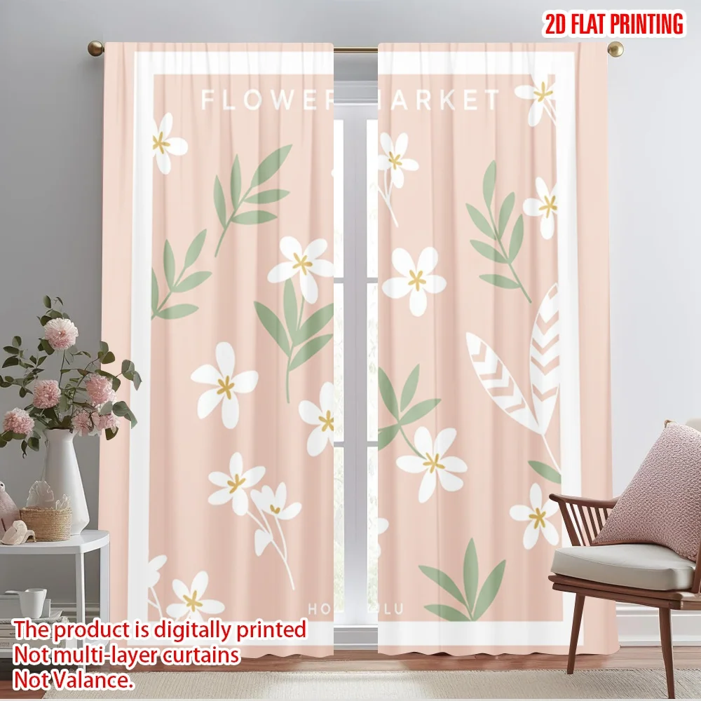 

2pcs 2D flat printing Curtain Flower Market Honolulu Orchids Fabric Without Electricity Family Party for Living Room Outdoor