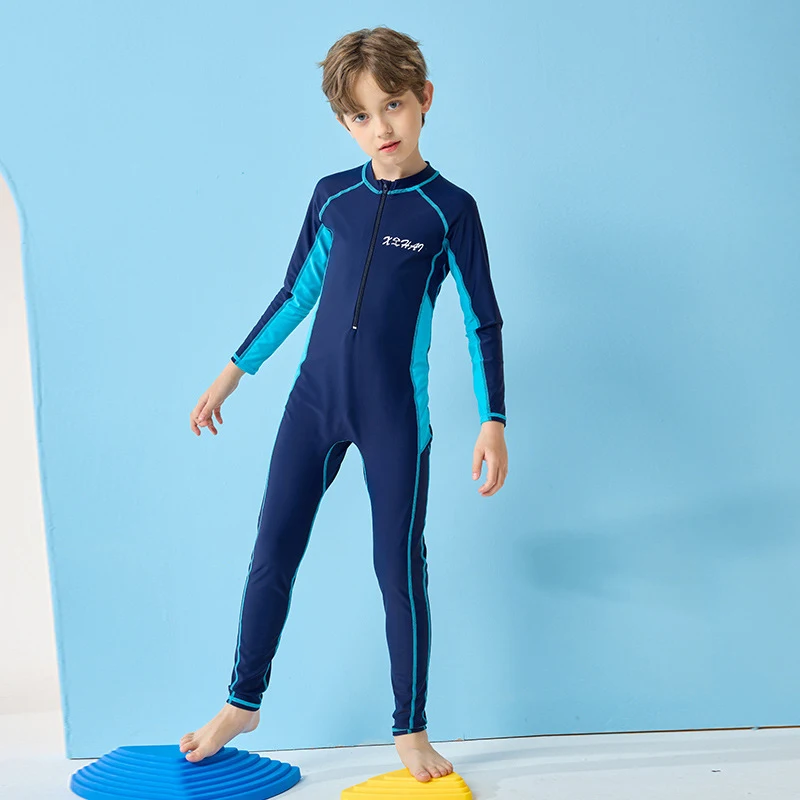 Long Sleeve Swimming Suit For Kids Boy One Piece School Swimsuit Children Swimwear Teen Beachwear Rashguard Bathing Surfing