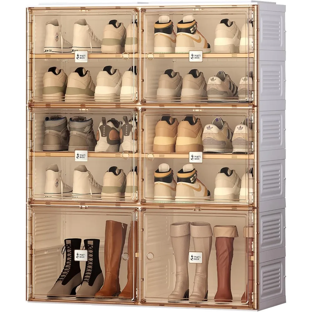 

Folding Shoe Rack for Closet with Magnetic Clear Door Portable Shoe Organizer Storage Box Large 16 Sneakers 4 Boots Cabinet Bins