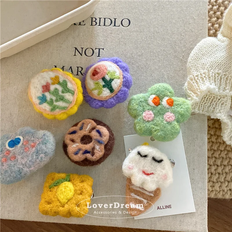 Wool Felt Brooch Convertible To Duckbill Hair Clip Colorful Cartoon Adorable Sweet for Women Premium Lightweight