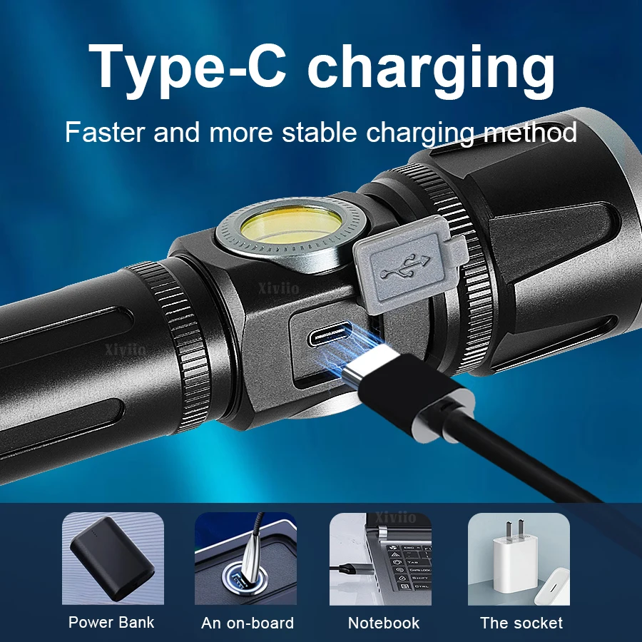 New High Power LED Flashlight 550000000LM Rechargeable Lamps Camping Torch With Magnet Emergency Spotlights Outdoor Lights