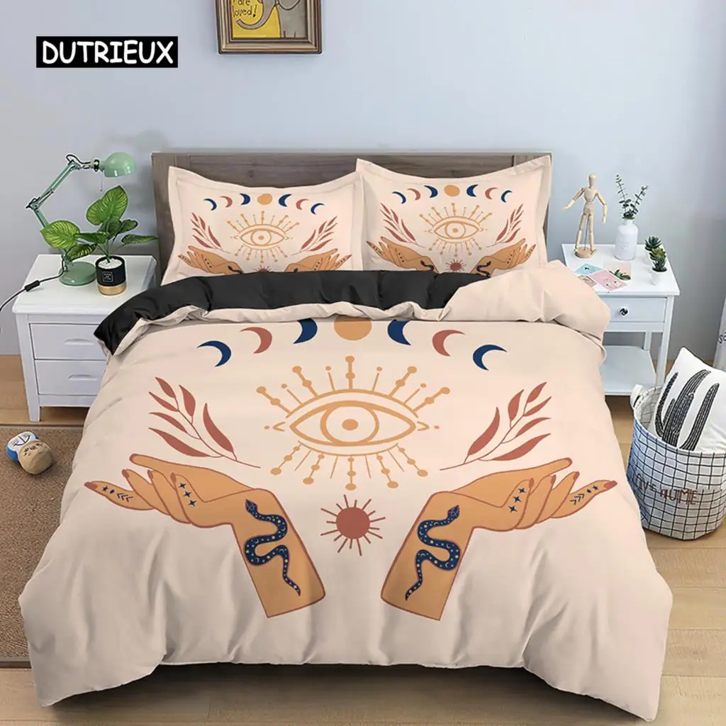 Hand Palm King Queen Duvet Cover Boho Magic Mandala Bedding Set Hand of Fatima Quilt Cover Hamsa Hand Polyester Comforter Cover