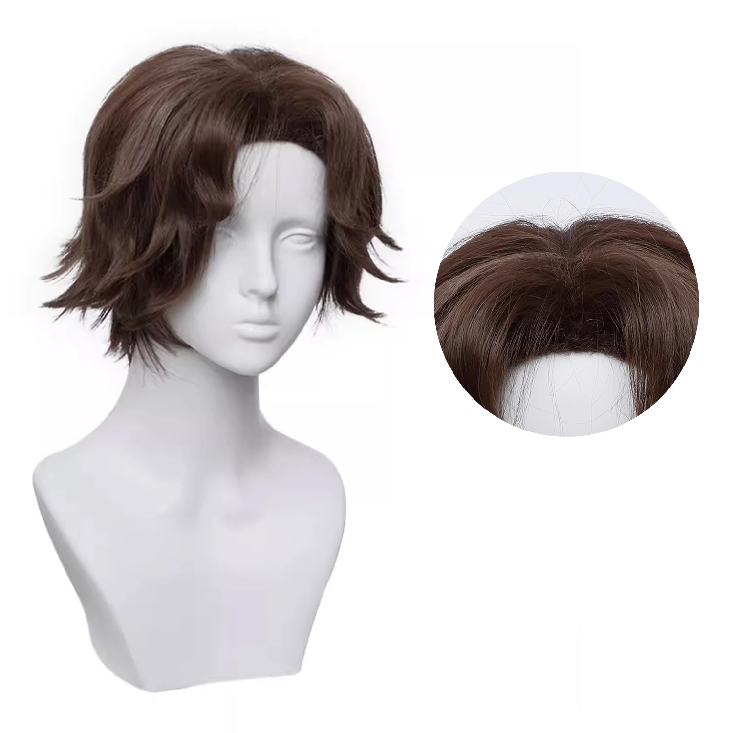 Cosplay Wig Beyond The World Anime Wig YiYu Brown Anime Game Role-Play Wig Short Male Middle Part Anime Synthetic Wig