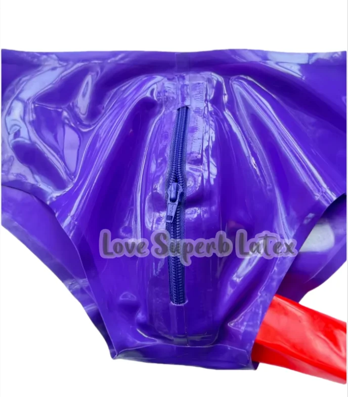 Sexy Mens Latex Briefs Fetish Rubber Underwear with Front Zipper and Anus Penis Condom  Halloween view 5
