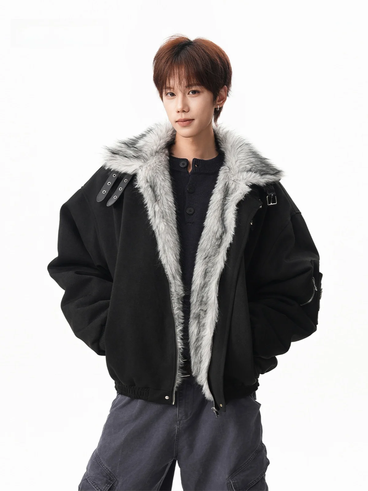 

American Cross Eagle Hooded Jaet Men Winter Thiened Skin Stitching Fce Lined Casual Cotton Coat Warmth Outdoor Wear