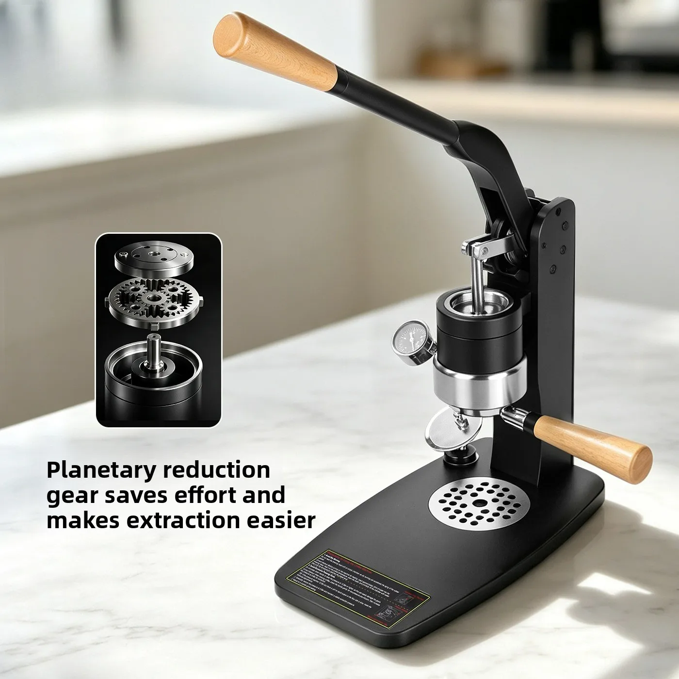 58mm Manual Espresso Maker Lever Press Coffee Machine Portable Outdoor with Gear Drive