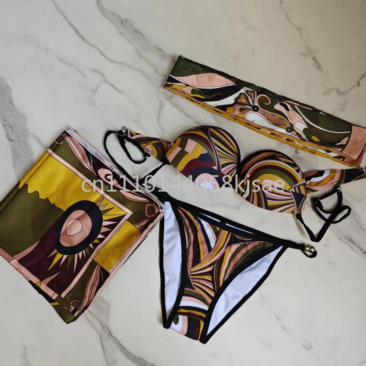 

Элитные дизайнерские женские комплекты бикини с повязкой на голову, коричневые купальники с шарфом и фирменным логотипом