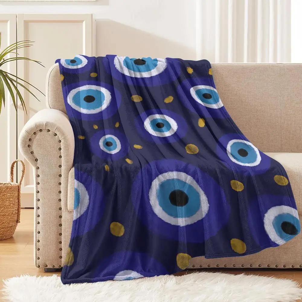 Kuschelige Flanelldecke mit Böser-Blick-Symbol – Leichte Sommerdecke für Sofa, gemütliches Bett und Reisen
