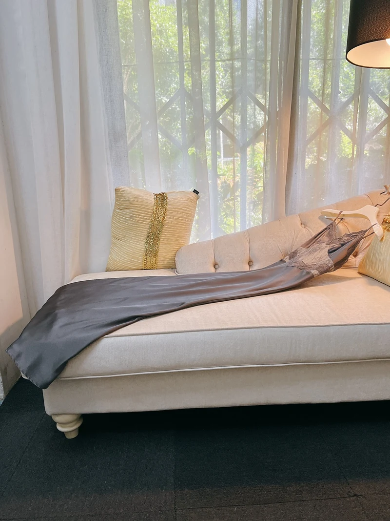 

Ele Lace Patchwork Silk Dr French Sle High Waist A-Line Long Skirt V-Ne Summer Holiday Women's Gown