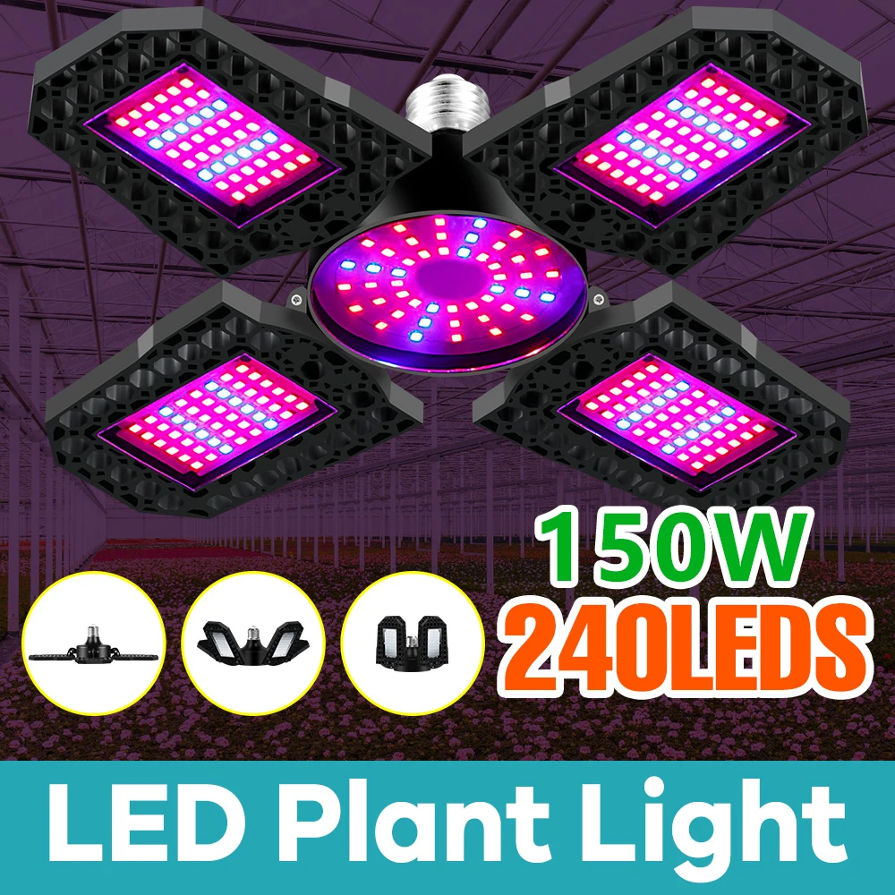 100W/150W Fan Leaf Foldable LED Grow Light Full Spectrum E27 Plant Growing Light Phytolamp Bulb Indoor Plants Flower Seedling