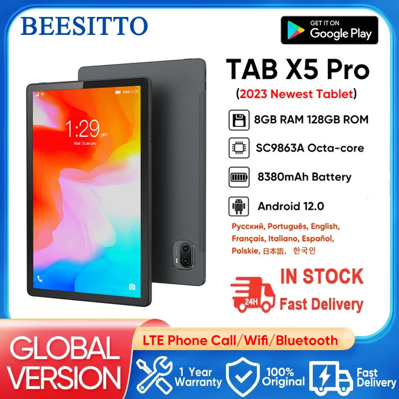 2023 Global Firmware 10.1 inch Android 12.0 Tablet PC 3G 4G LTE 8GB RAM 128GB ROM Dual SIM Card Bluetooth GPS Tablet 10.1 Tabs