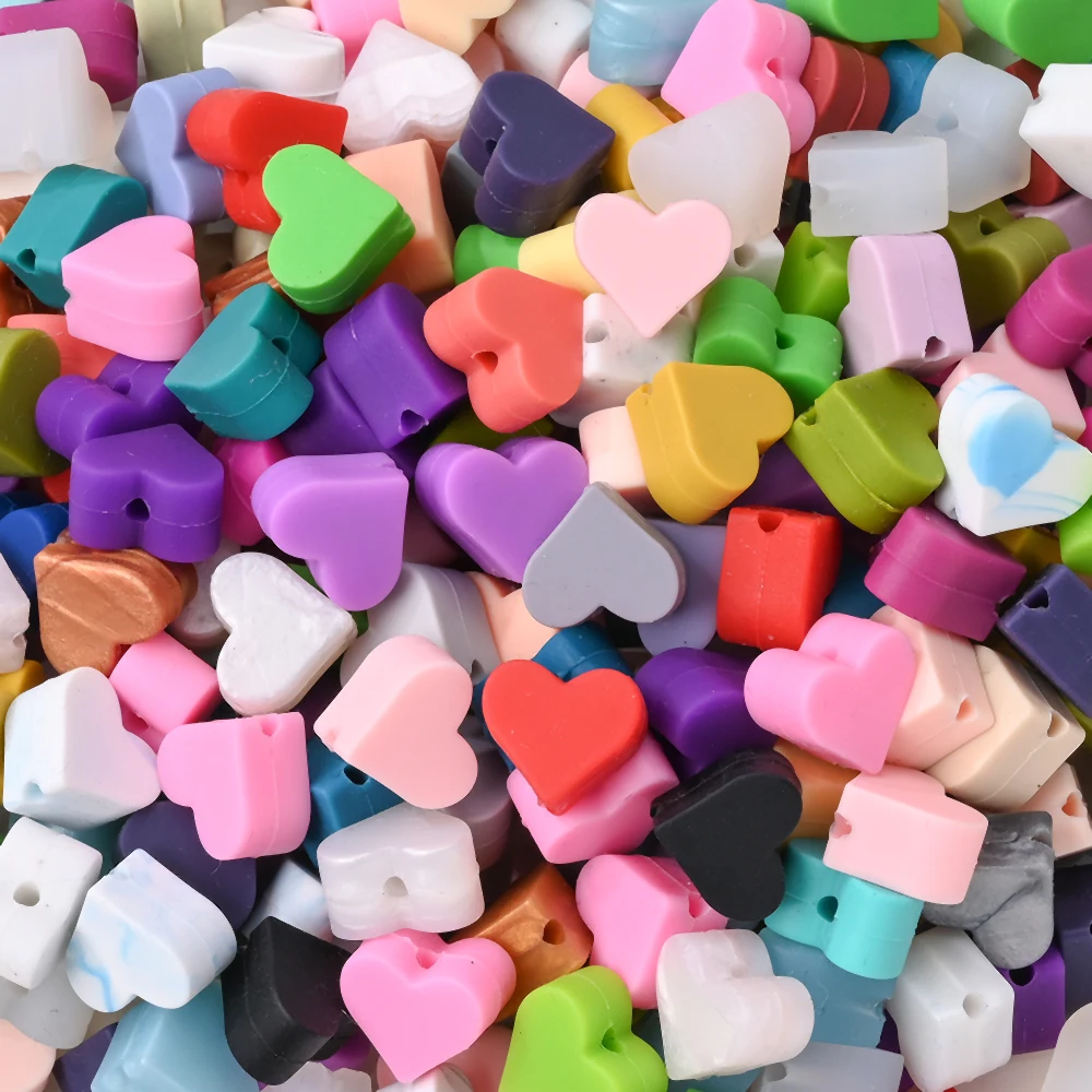 

30pcs Random Color Mixing Heart Silicone Beads For DIY Making Newborn Baby Pacifier Clip Chain Pacifier Teether Chain Clip
