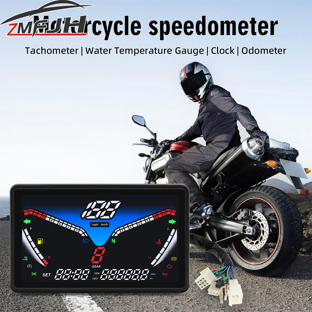 

Waterproof Motorcycle Speedometer RPM Tachometer Odometer Fuel Level Gauage Water Temp Meter Digital LCD Dashboard Panel