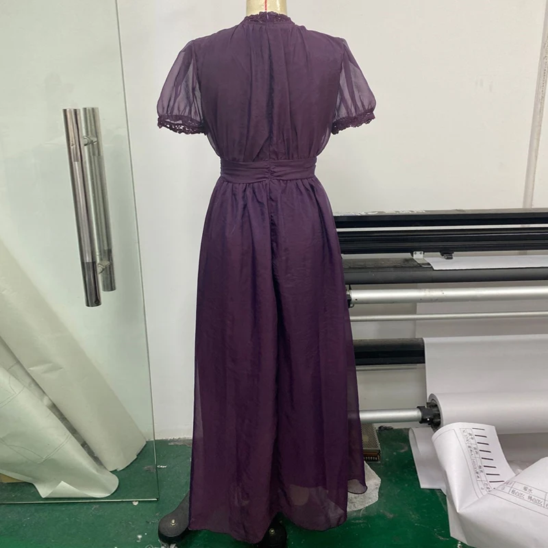 Elegantes Damenkleid mit V-Ausschnitt und Taillenbund, Puffärmeln, Spitze, A-Linie, Midi-Länge, schickes Sommerkleid für Party, Büro, Alltag, Freizeit, 2026 – Detail 8