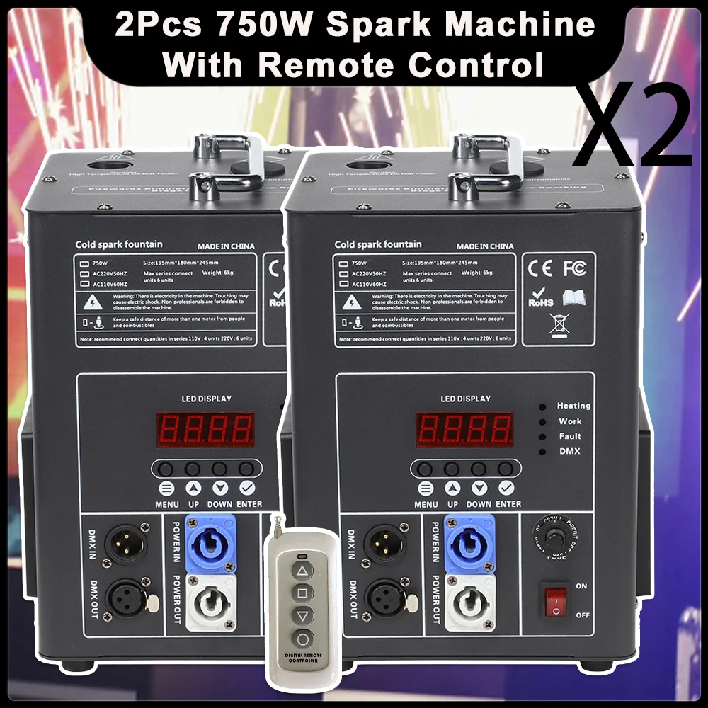 

2Pcs/lot New 750W Cold Spark Machine Firework Fountain Machine 600W/750W Stage Equipment DMX512 For DJ Wedding Show Disco Party