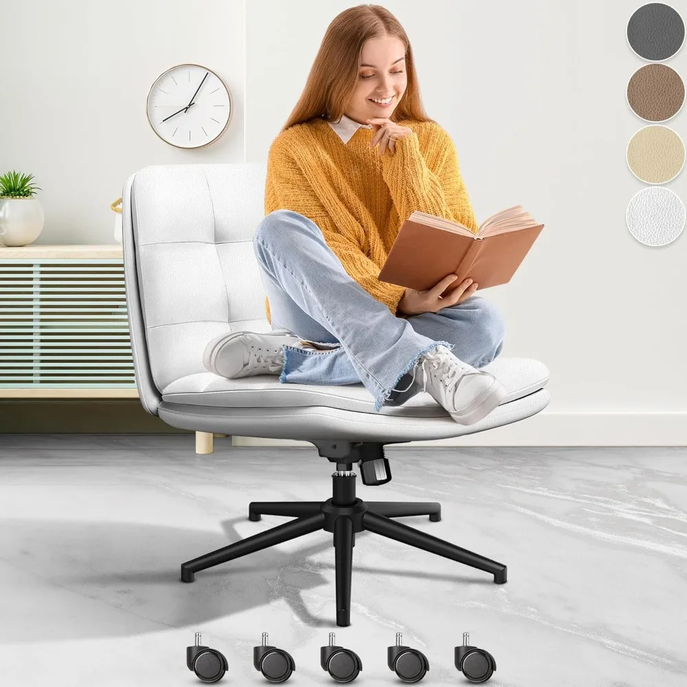 Criss Cross Desk Chair for Cross Legged Sitting, Easy To Assemble White Criss Cross Chair with Wheels - Premium Detachable Wheel