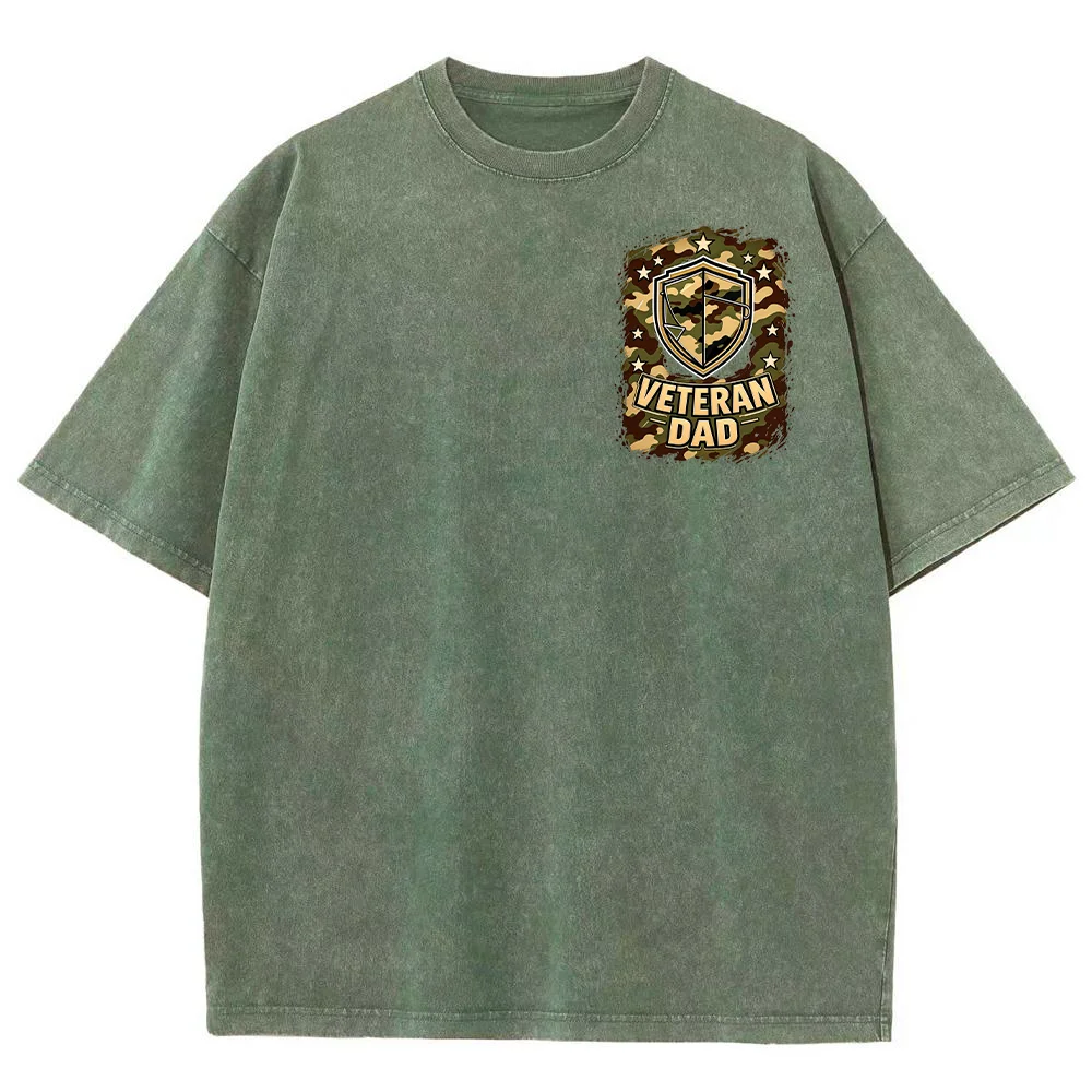Veteran Dad Camo Shield Graphic T Shirt Men Military Style Short Sleeve Casual Crew Neck Tee Gift ﻿