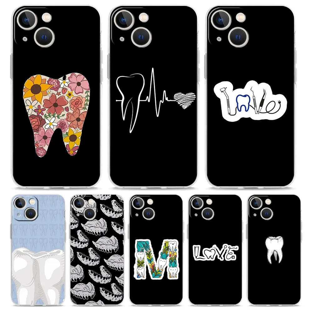 Phone Case For iPhone 16 15 14 13 12 11 Pro Max XS X XR 7 8 Plus soft TPU Clear Cover Dentist Dental Dent Tooth Cute Teeth