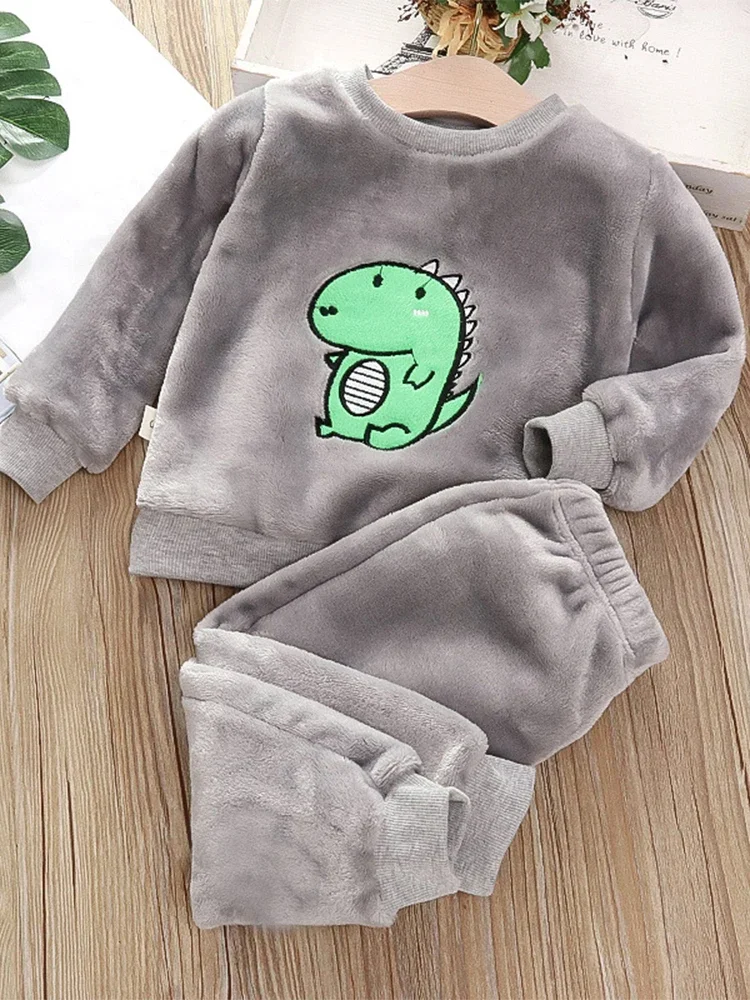 Bär Führer Korallen Fleece Pyjama Sets Baby Jungen Mädchen Winter Plus Samt Dicke Flanell Homewear Kinder Warme Nachtwäsche Anzug 2Pcs